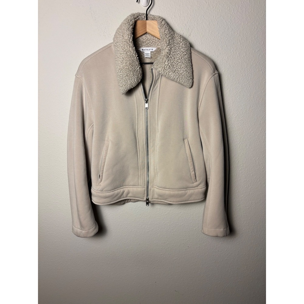Athleta Westbound Sherpa Jacket Abalone Grey Faux Suede Full Zip Small